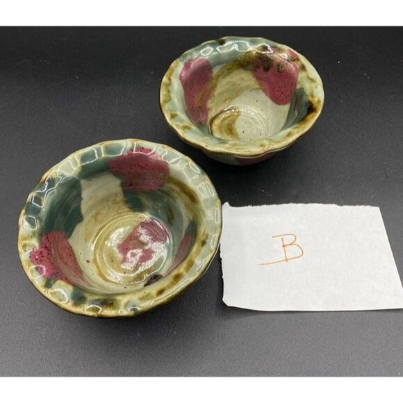 DK Clay 1996 Trinket Dish Salsa Dipping Sauce Bowl Pottery Drip Glaze Lot 2 B - Picture 11 of 11